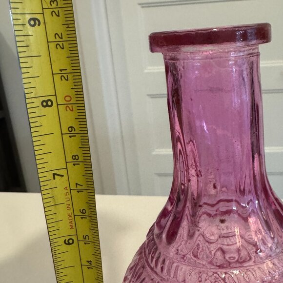 Pink Pressed Glass Decorative Vase Bottle Decanter Molded - Picture 8 of 8